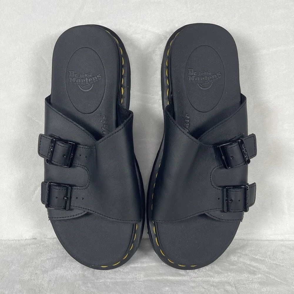 Dr. Martens Dax Slide Sandals Mens Size 9 Black Leather AirWair Sole Women's 10